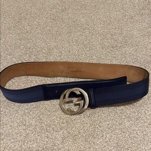 Authentic Gucci Dark Blue Belt Interlocking with Silver Buckle 80/32